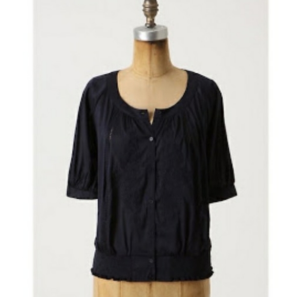 Anthropologie Tops - Odille for Anthro navy Ephemere embroidered top
